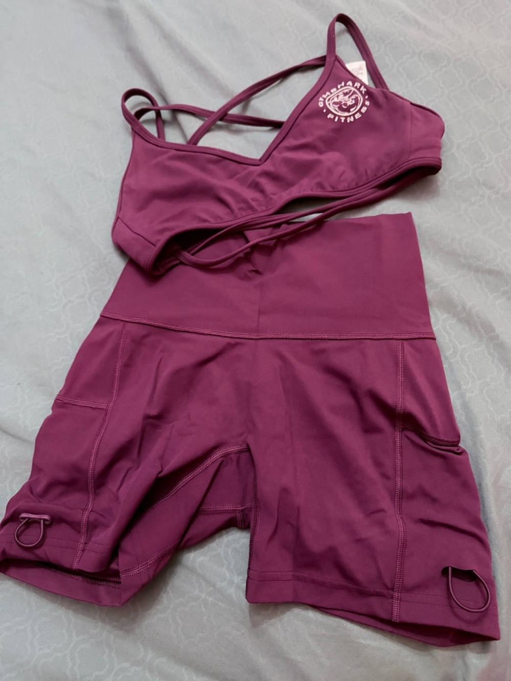 Gymshark Deep Plum Strappy Sports Bra & High-Waist Shorts Set